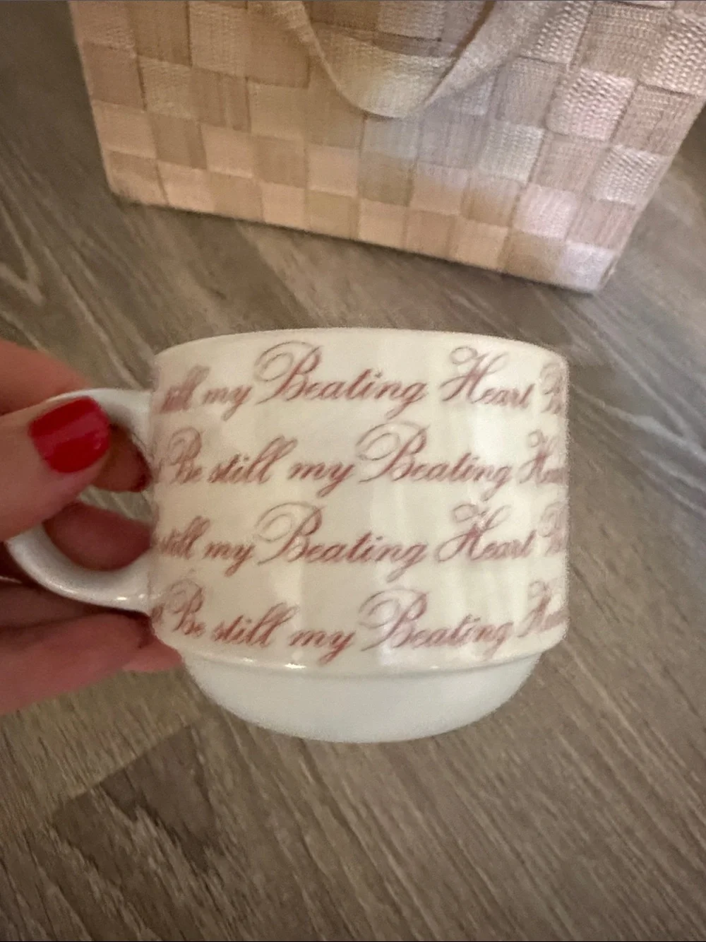 Pier 1 Imports Ceramic Stacking Mugs - Be Still My Beating Heart Rack Set of 4